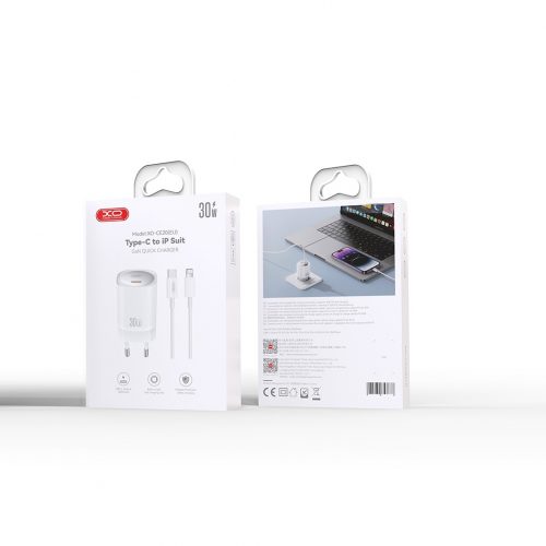 XO wall charger CE20 PD 30W 1x USB-C white + cable USB-C -  Lightning
