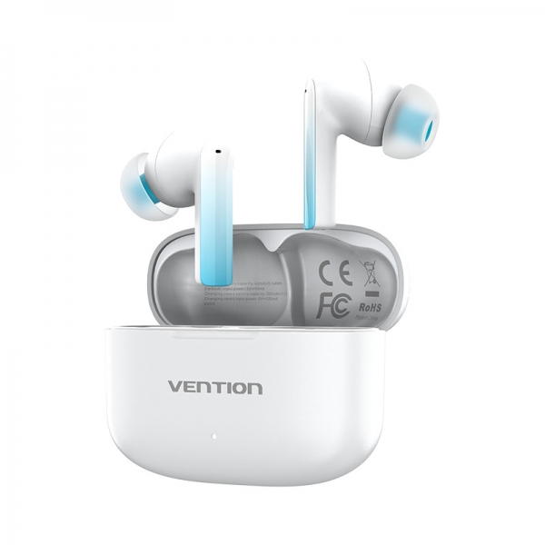 Ecouteurs Bluetooth 5.3 Vention ELF E04 – Blanc a/ étui chargement – ​​Autonomie